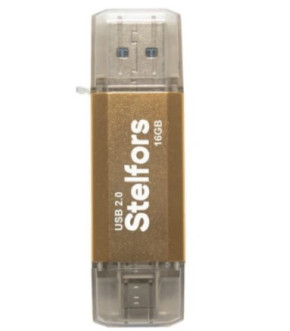 Флэш-драйвы Stelfors USB 16GB DUAL Type-C+Type-A STAR серия (метал золотой)