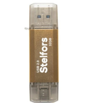 Флэш-драйвы Stelfors USB 32GB DUAL Type-C+Type-A STAR серия (метал золотой)