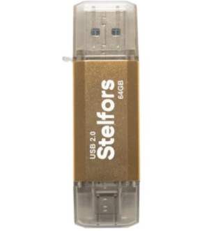 Флэш-драйвы Stelfors USB 64GB DUAL Type-C+Type-A STAR серия (метал золотой)