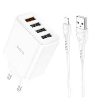 СЗУ HOCO C102A 4USB 2.1A QC3.0+Lightning white