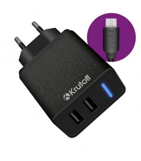СЗУ Krutoff CH-07M 2xUSB 2.4A + каб micro black