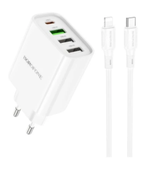 СЗУ Borofone BA79A 3.0A 3USB+1Type-C Type-C/Lightning white