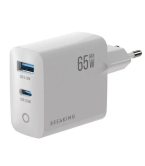 СЗУ Breaking WC20,USB-C+USB-А, GaN 65W,QC 3.0, 3A,MOUNTAIN SERIES Белый