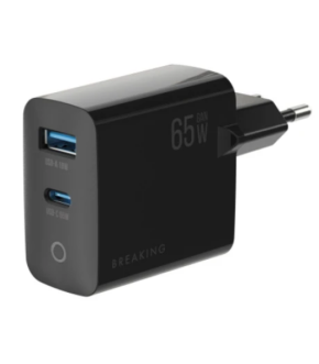 СЗУ Breaking WC20,USB-C+USB-А, GaN 65W,QC 3.0, 3A,MOUNTAIN SERIES Черный