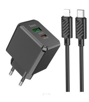 СЗУ HOCO CS14A 1USB QC3.0 +1TypeC PD20W +кабель Light/Type-C Black
